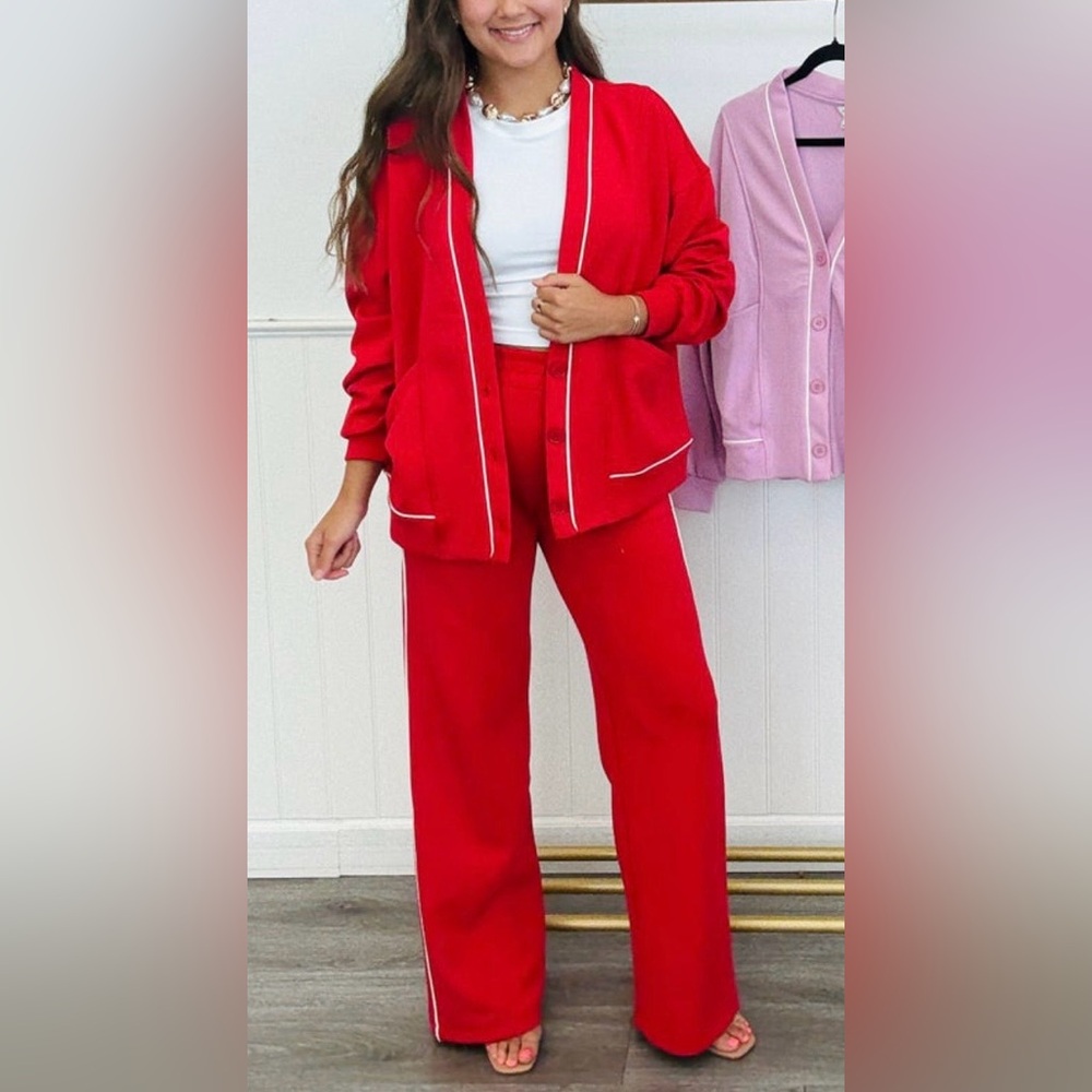 NWOT Rae Mode Scuba Red Cardigan. - Picture 3 of 5